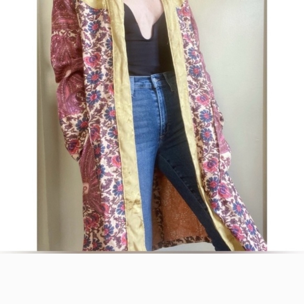 Free People Rare Maggie Floral Duster Jacket L Boho Kimono Festival Layer FP - Picture 11 of 15